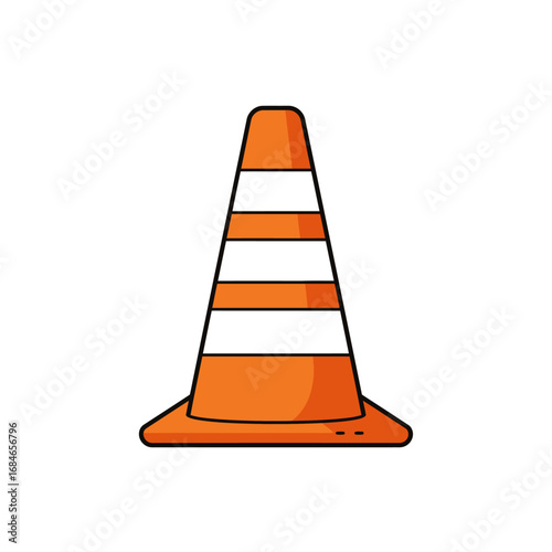 A bright orange and white striped traffic cone stands prominently, symbolizing road safety, construction zones, and temporary barriers.