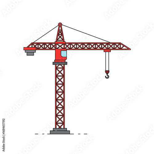 A red tower crane stands tall against a white background, symbolizing construction and heavy lifting operations.
