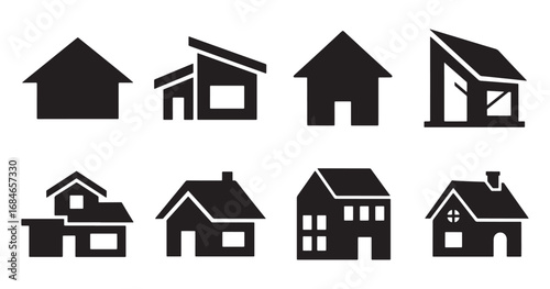 House and home building icons set silhouette vector illustration