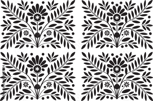 Elegant floral ornament vector set featuring black and white flower silhouettes