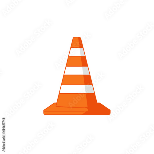 A vibrant orange traffic cone with reflective white stripes stands prominently, symbolizing caution, road safety, and construction zone warnings.