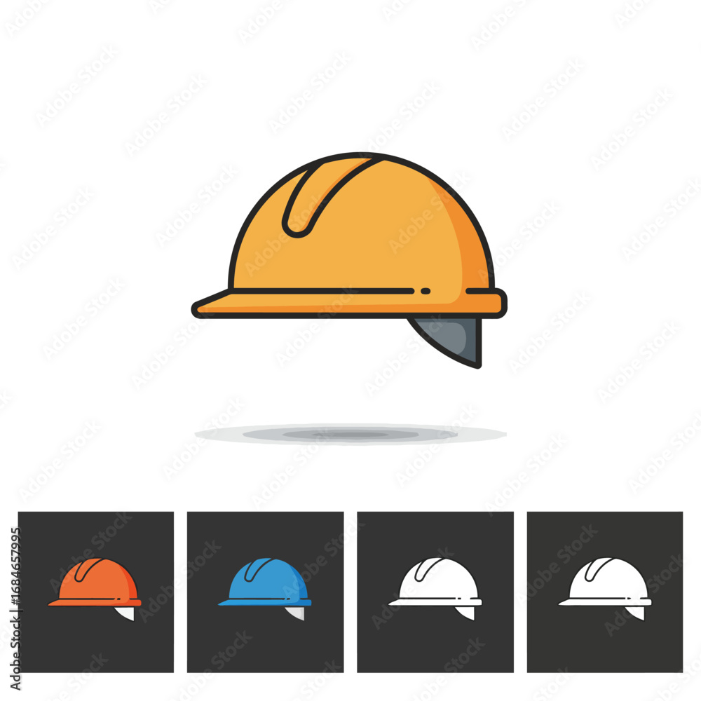 Fototapeta premium A vivid orange safety helmet is depicted in a clean flat design, symbolizing essential head protection for workers in construction and industrial settings.