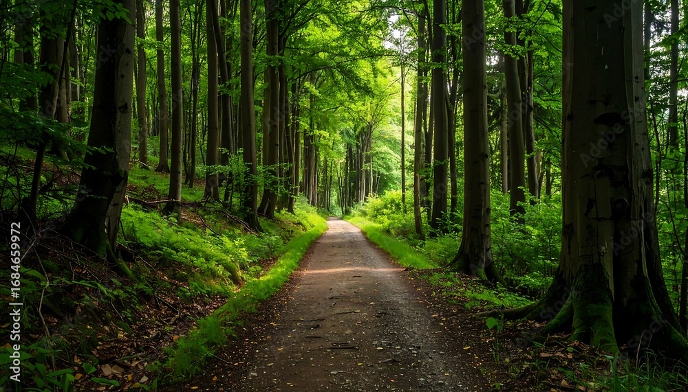 Obraz premium Forest Pathway Sunlight.