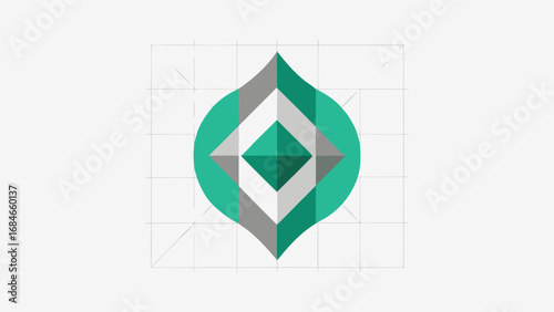 Abstract geometric logo symbol with diamond and teardrop shapes in teal grey and white vector illustration