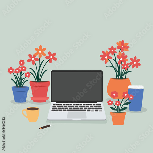 laptop with flowers