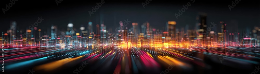 custom made wallpaper toronto digitalDigital transformation strategies for modernizing business concept. Vibrant city skyline at night with colorful light trails.