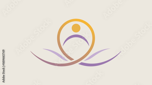 Abstract Lotus Flower Symbol with Human Figure and Gradient Colors on a Light Beige Background Keywords: abstract, lotus, flower, symbol, human, figure, person, meditation, yoga, zen, spirituality