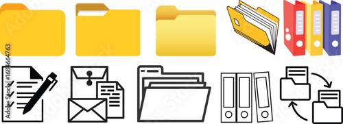 Folder icon set. Documents directory. Desktop icons. My computer PC shortcut signs. System software and devices. New eleven inspired vector illustrations.Document symbol icon for website design.
