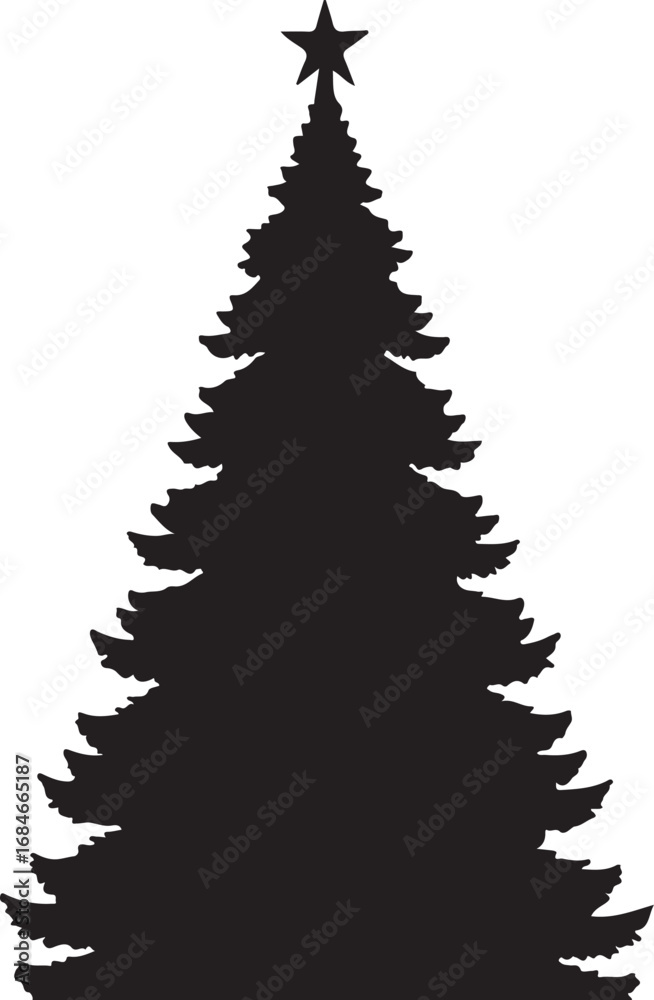 Obraz premium New Christmas tree with star on top in silhouette.