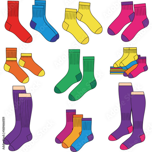 Colorful Socks Pack: This simple graphic is great for branding, posters, or promotional materials for socks or apparel-related businesses.
