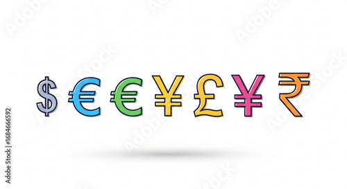 Currency symbols vector illustration of dollar euro pound yen and rupee for financial design and business
