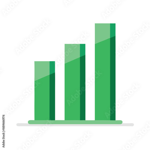A bar graph with three rising bars in green, a simple and clean design symbolizing business growth and positive financial progress.