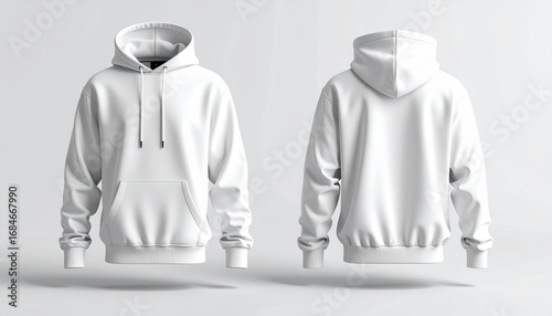 Blank White Hoodie Mockup for Graphic Designers: Front and Back View, Seamless Background, Customizable Template of Front and Back White Hoodies