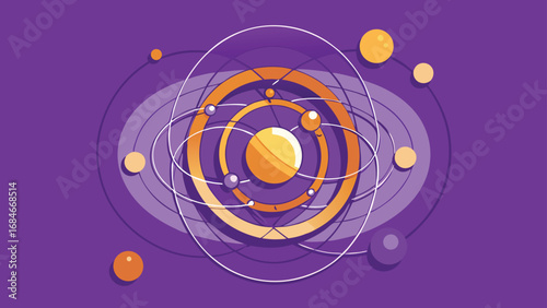 Abstract Solar System Model with Orbits and Planets on Purple Background vector illustration