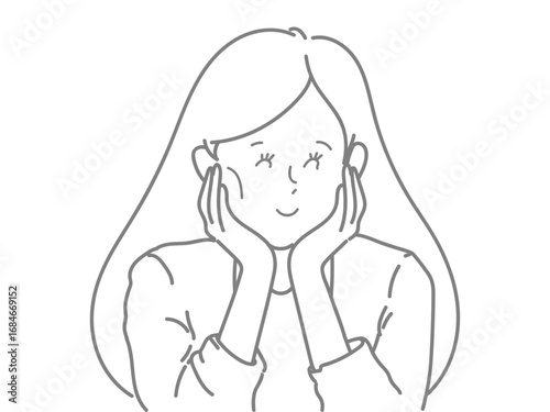 頬に手　女性　イラスト