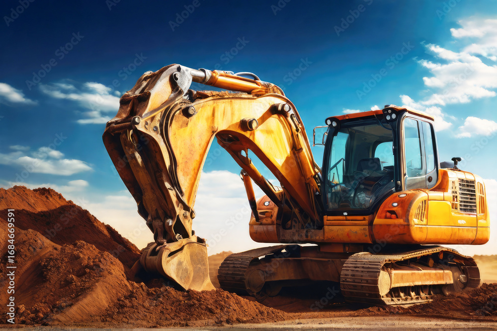 Obraz premium Excavator moving earth at construction area.