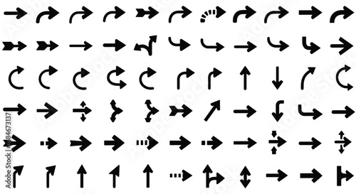 Collection of various arrow shapes and directions for graphic design use.