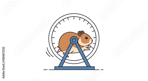 Energetic hamster running on wheel symbolizing effort, progress, and activity in a stylized design.