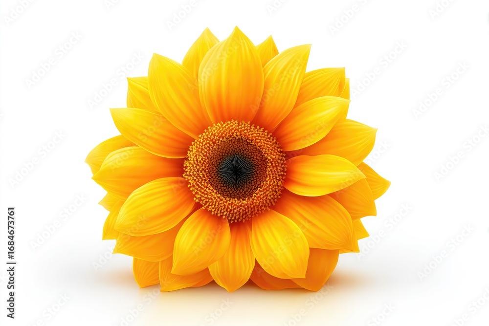 Fototapeta premium Vibrant yellow sunflower centered on white background