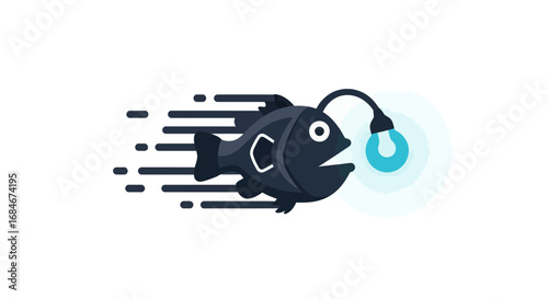 Dynamic anglerfish illustration with glowing lure, symbolizing innovation and discovery in deep sea exploration