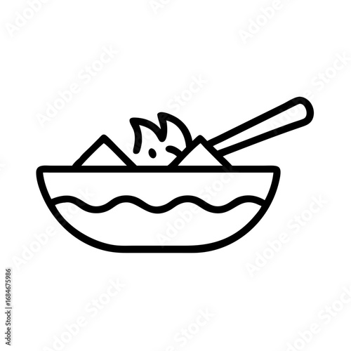 Spicy Cuisine in a Bowl: A simple yet enticing depiction of a bowl brimming with a savory meal, complemented by a spoon ready for the first bite. Capturing the essence of culinary pleasure.