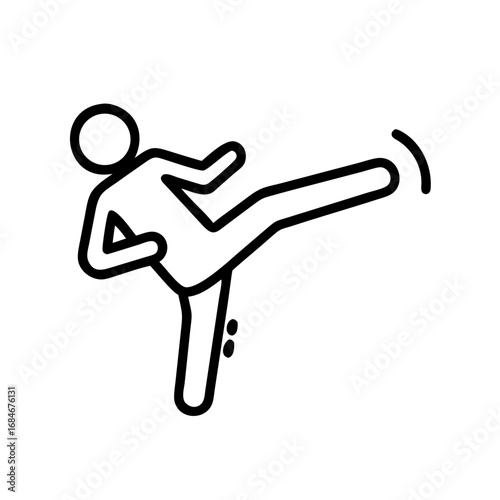 Dynamic Kick Icon: An eye-catching graphic depicts a dynamic figure executing a powerful kick, symbolizing action, strength, and martial arts expertise.