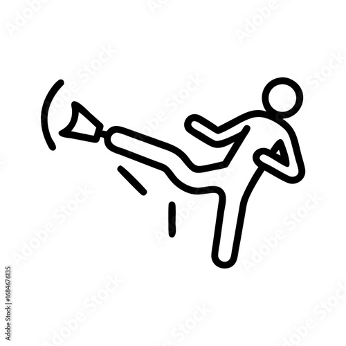 Dynamic Kick: A graphic outline of a person executing a powerful kick, symbolizing action, strength, and the spirit of martial arts.