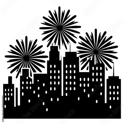 Cityscape fireworks celebration night urban