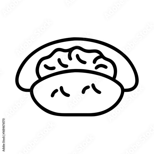 Dumpling Icon: A simple yet elegant dumpling icon, perfect for culinary and food-related projects, offering a clean, modern aesthetic with versatile appeal.