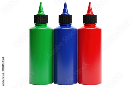 Plastic squeeze bottles of liquid paint isolated on a transparent background