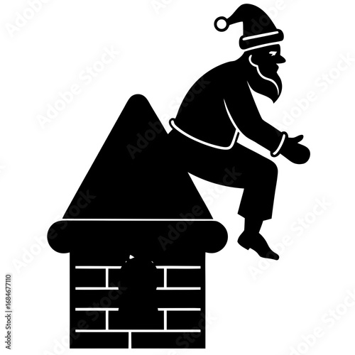 Santa Claus climbing chimney black silhouette christmas