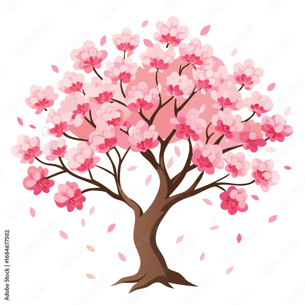 Fototapeta premium Delicate cherry blossom tree in full bloom with soft pink petals, a beautiful and elegant illustration on a clean white background, symbolizing spring.