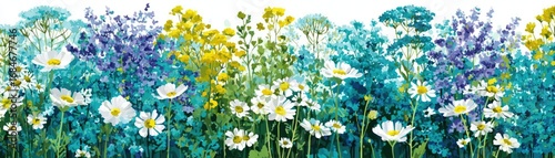 Dainty wildflowers forming a gentle border concept. Vibrant wildflower field showcasing various colorful blooms.