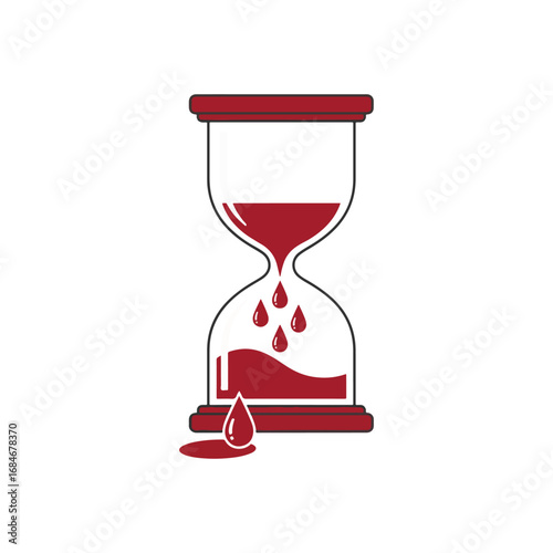 Stylized hourglass illustration with red liquid dripping, symbolizing time running out or a critical situation.