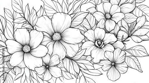 Wallpaper Mural Beautiful floral illustration featuring detailed line art of various flowers and leaves, showcasing elegance and nature beauty Torontodigital.ca