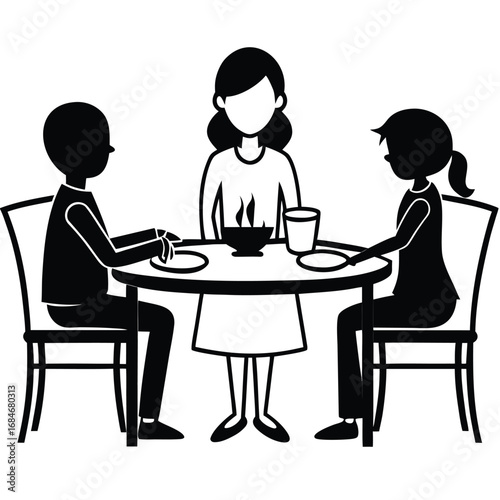 Vector illustration of a family enjoying a meal together celebrating togetherness and home cooked food