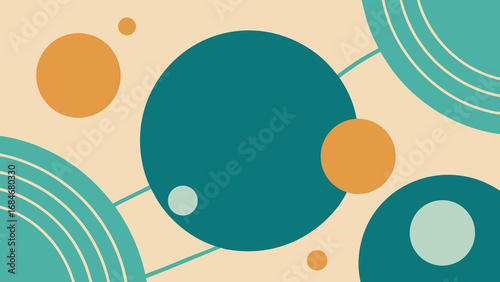 Geometric abstract background with circles and arcs in muted teal and orange vector illustration