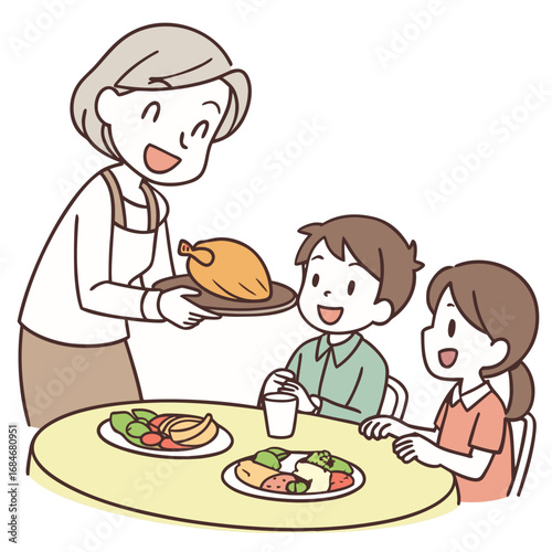 Warm and inviting scene of a family enjoying a home cooked meal together