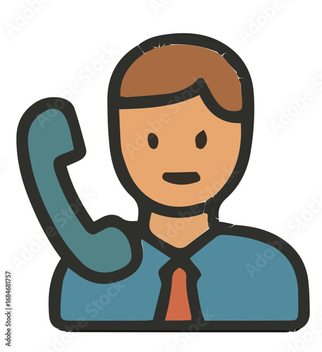 Simple icon of a man on phone call, customer service.