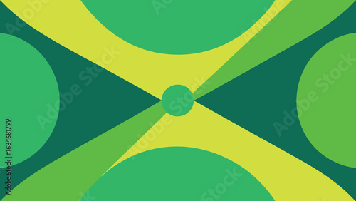 Geometric abstract pattern with green and yellow shapes and a central circle vector illustration