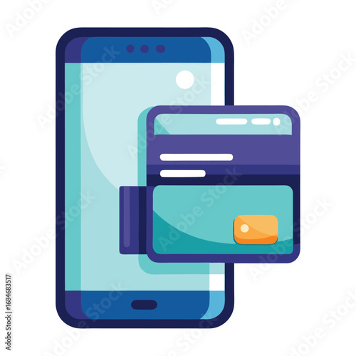 A digital wallet icon with a smartphone, symbolizing modern finance, online payment, and cashless transactions, on a plain white background, for tech.