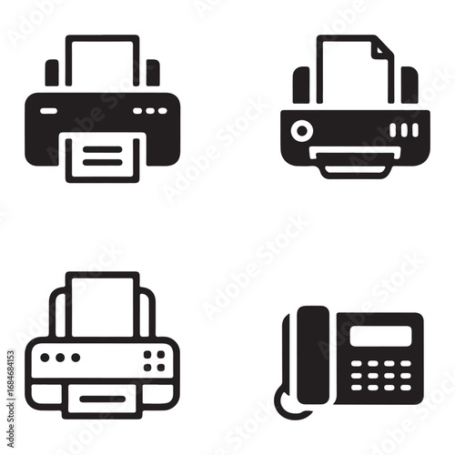 Modern office printer and copier icons