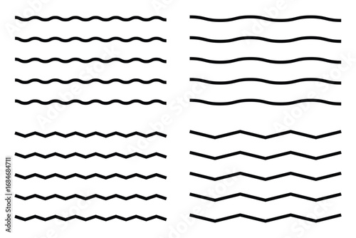 Wavy zigzag lines set. Vector wavy and zigzag horizontal underline. Waves lines collection. zigzag line pattern with seamless wave texture