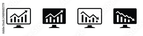 Financial charts showing market trends on computer screens, illustrating both growth and decline, perfect for reports, presentations, or visualizing economic performance