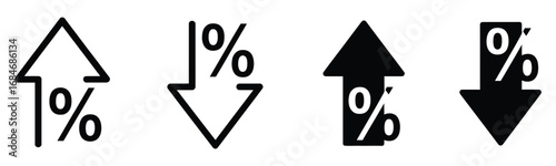 percentage icons, percent arrows icon set . with increase arrow up icon, decrease arrow down icon . profit and lose money vector icons