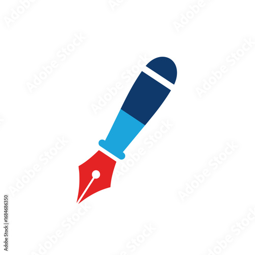 Stylized Fountain Pen Icon with Red Nib and Blue Body.