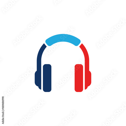 Colorful Stylized Headphones Icon with Blue Red and Dark Blue.