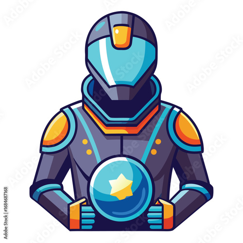 Futuristic man icon in a spacesuit, holding a helmet, a character ready for a space adventure, on a simple, clean white background, for sci-fi and tech.