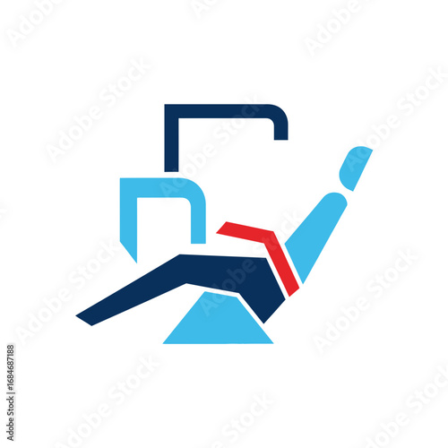 Stylized Dental Chair and Equipment Icon in Blue and Red.