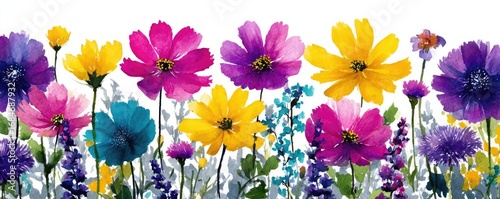 Dainty wildflowers forming a gentle border concept. A vibrant array of colorful flowers in a stunning arrangement.